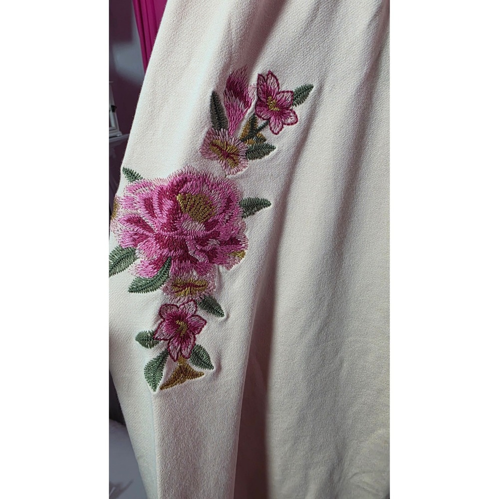Floriana Pink Cotton Embroidered Wide Leg Pants Floral Lounge Womens Medium - Picture 6 of 10